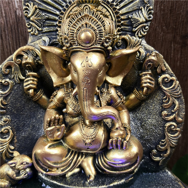 God Ganesh with LED Glowing Ball Spring Water Sound Waterfall Fountain MDL02