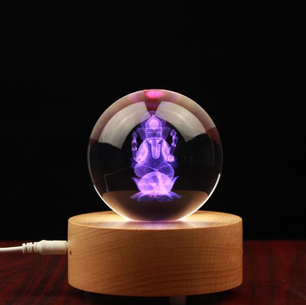 Crystal 3D Engraving Ball With God Ganesh Sculpture