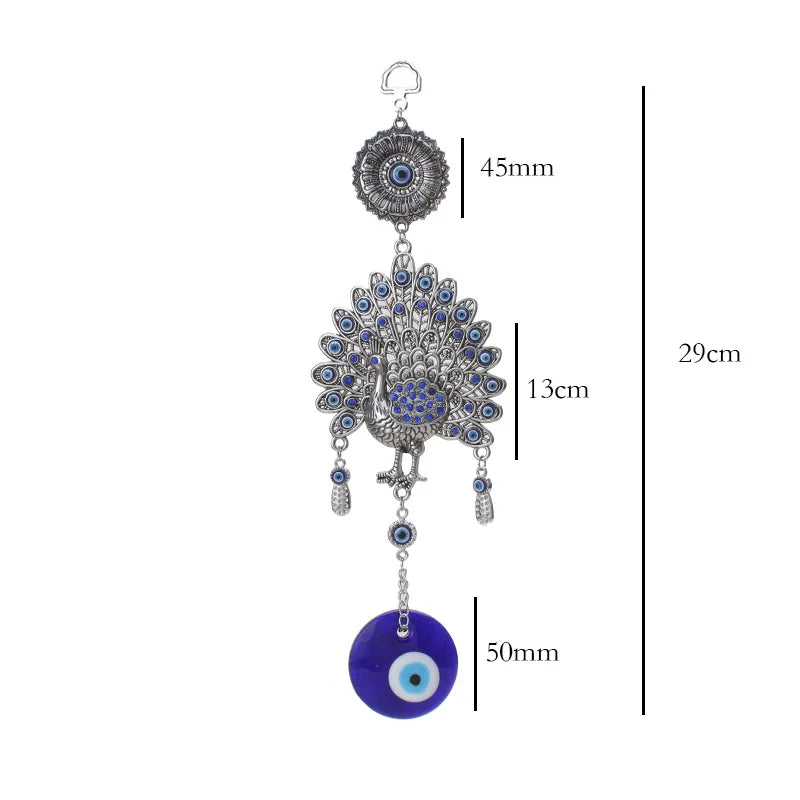 Evil Eye Car Charm with Peacock Ornament