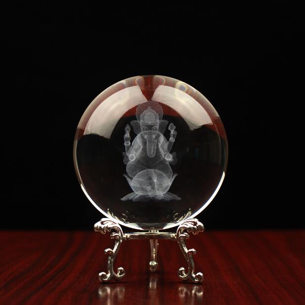 Crystal 3D Engraving Ball With God Ganesh Sculpture
