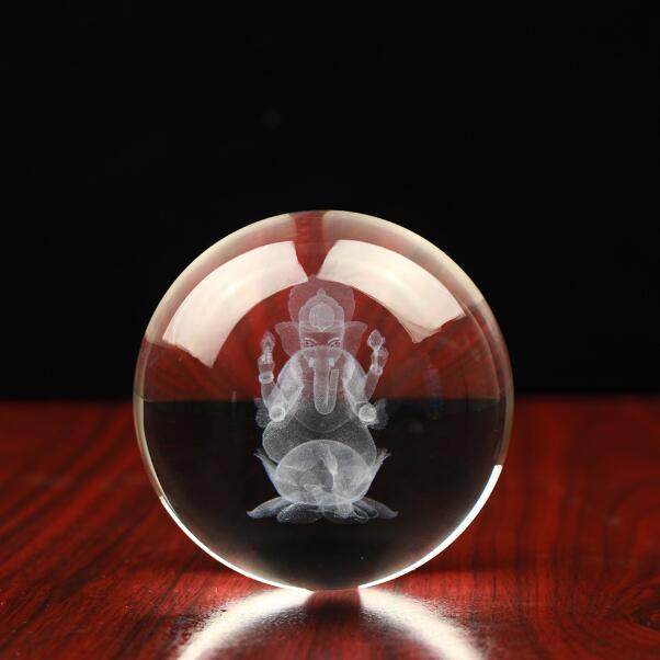 Crystal 3D Engraving Ball With God Ganesh Sculpture