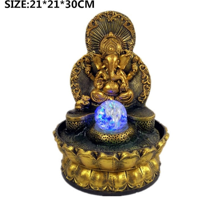 God Ganesh with LED Glowing Ball Spring Water Sound Waterfall Fountain MDL02