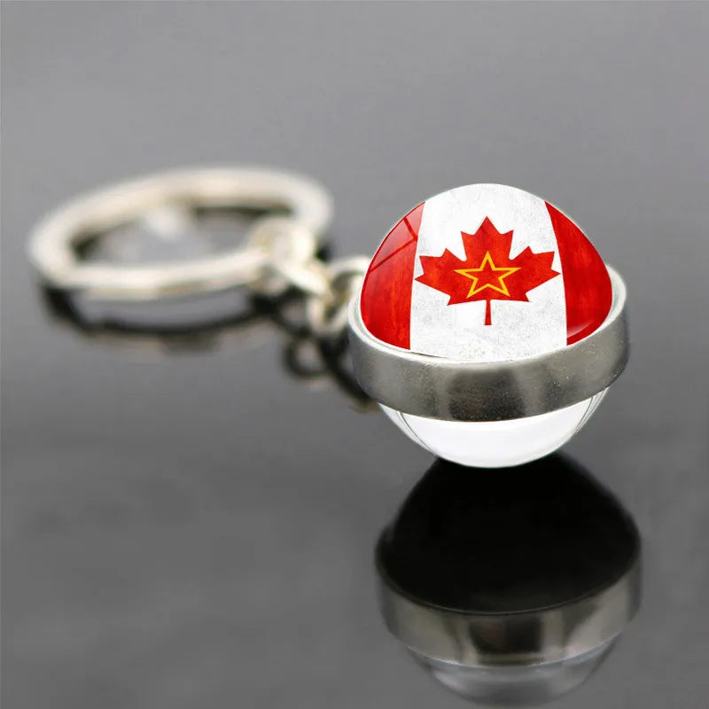 Maple Elegance Glass Dome Keychain