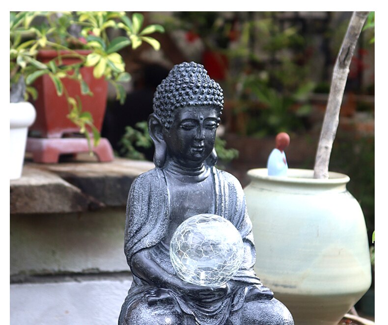God Buddha Black Statue with Solar Light