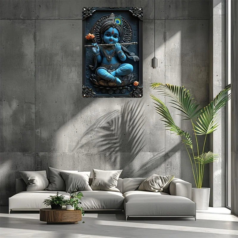 Divine Little Krishna Metal Wall Decor
