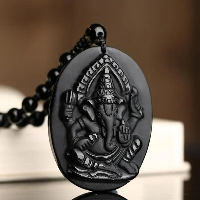 Natural Black Ganesha Blessing Necklace