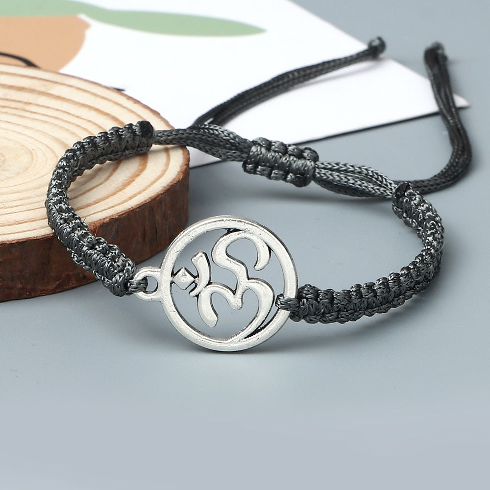 Handmade Braided Rope String Adjustable Bracelets With Charm OM Symbol