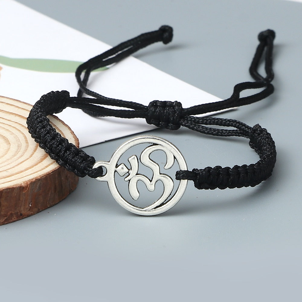 Handmade Braided Rope String Adjustable Bracelets With Charm OM Symbol