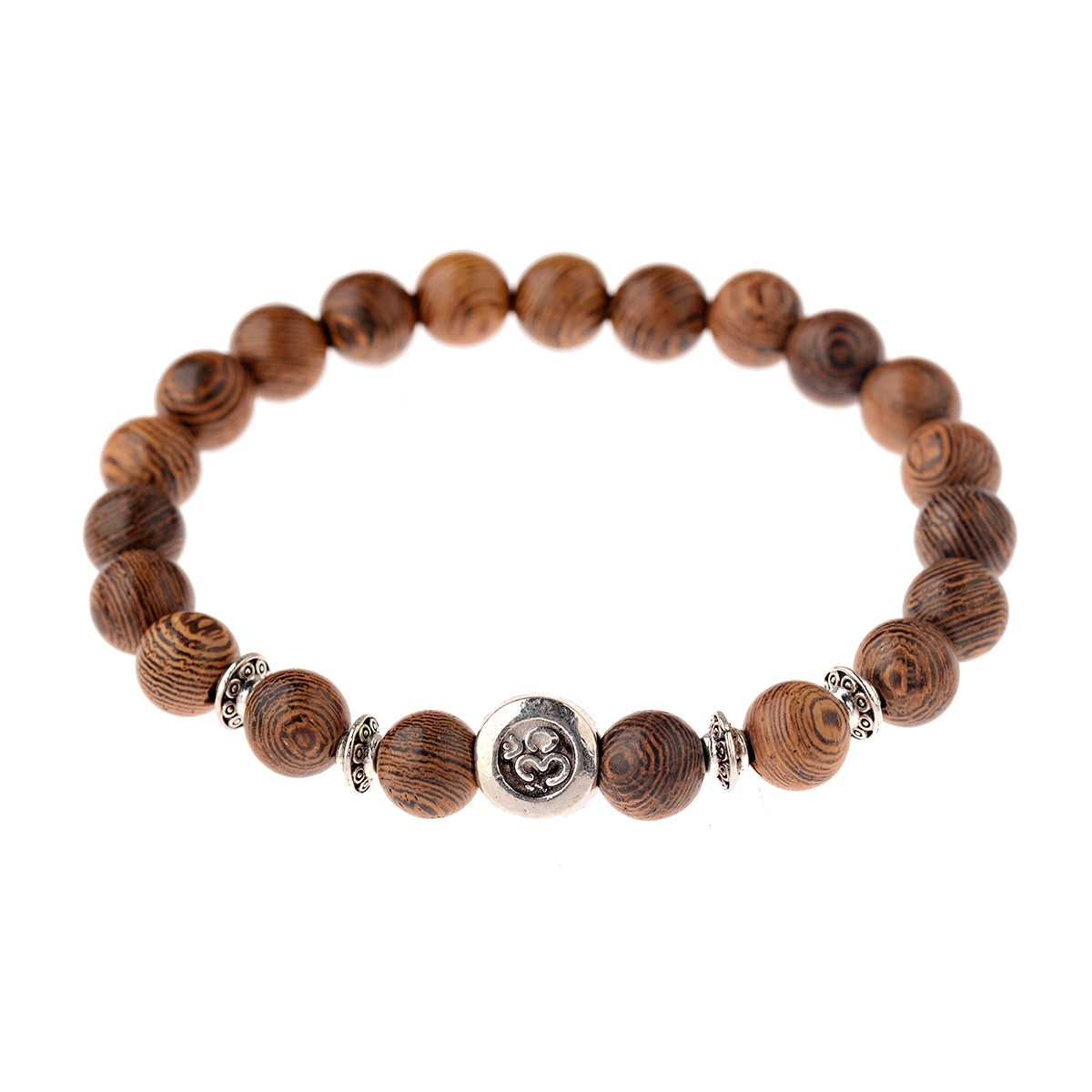 Natural Wood Beads Bracelets with Om Pendant