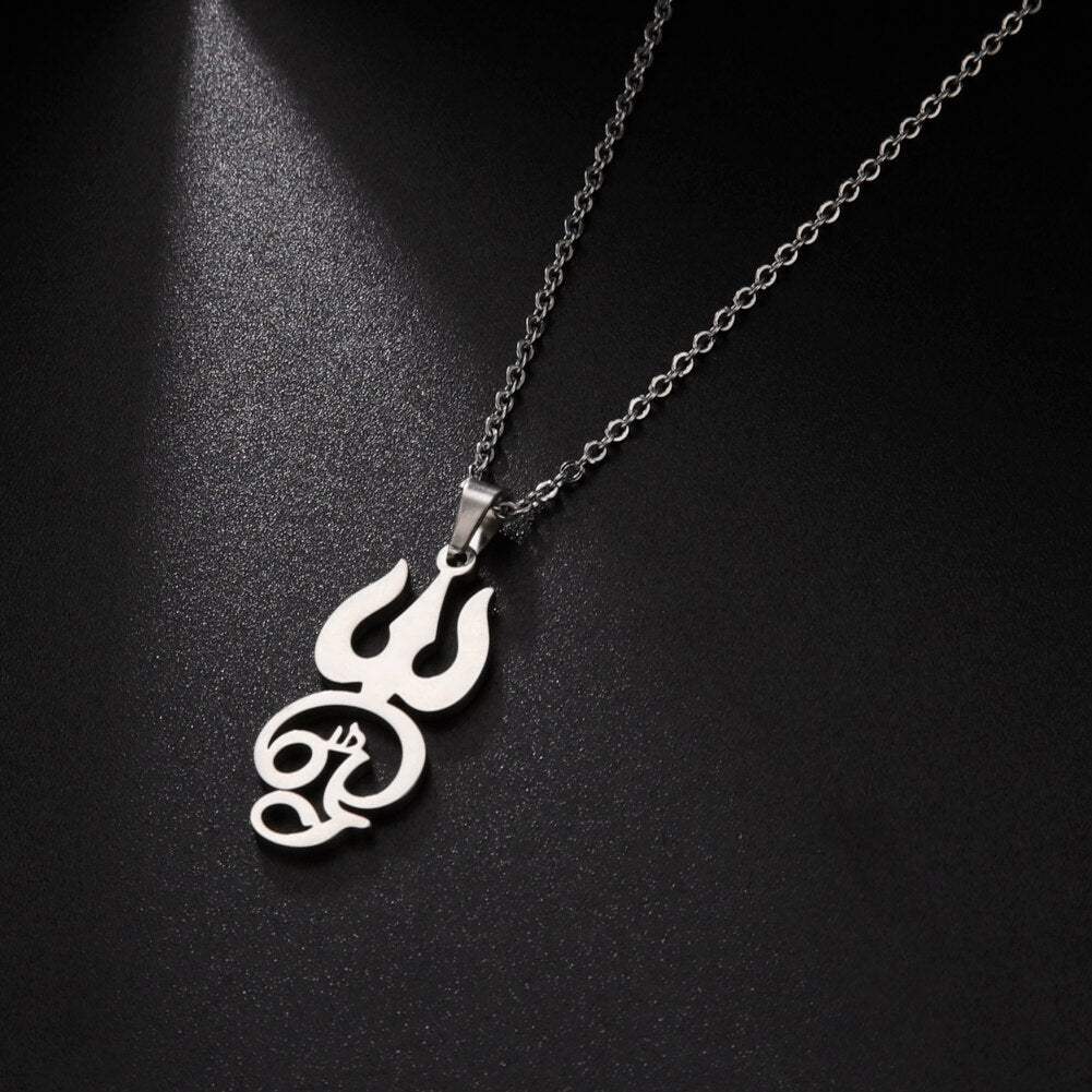 Om Symbol with Trident Pendant Stainless Steel Necklace