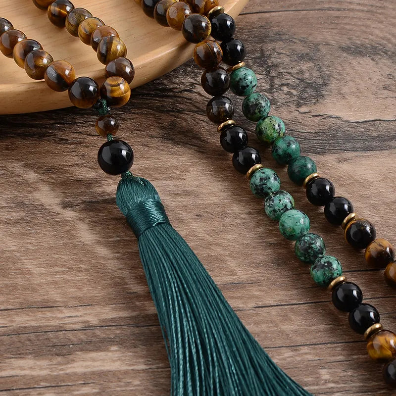 Natural Yellow Tiger Eyes Beaded Tassel Set