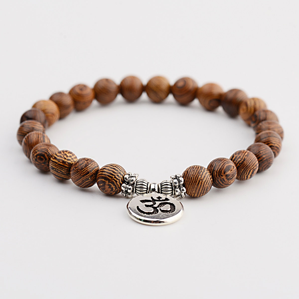 Natural Wood Beads Bracelets with Om Pendant