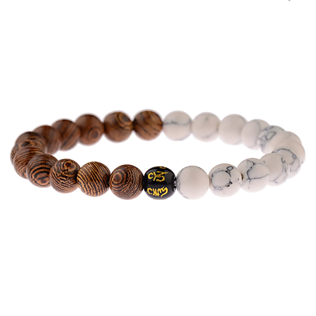 Natural Wood Beads Bracelets with Om Pendant