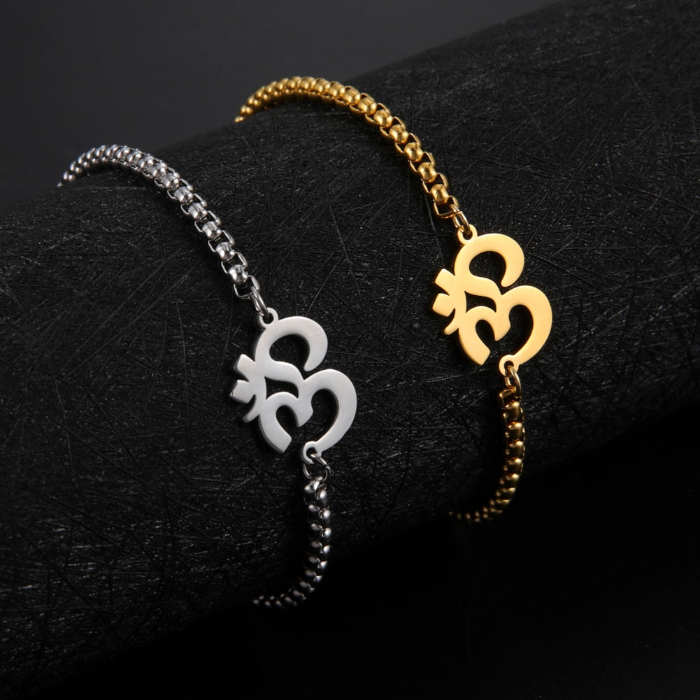 Stainless Steel Om Hand Bracelet