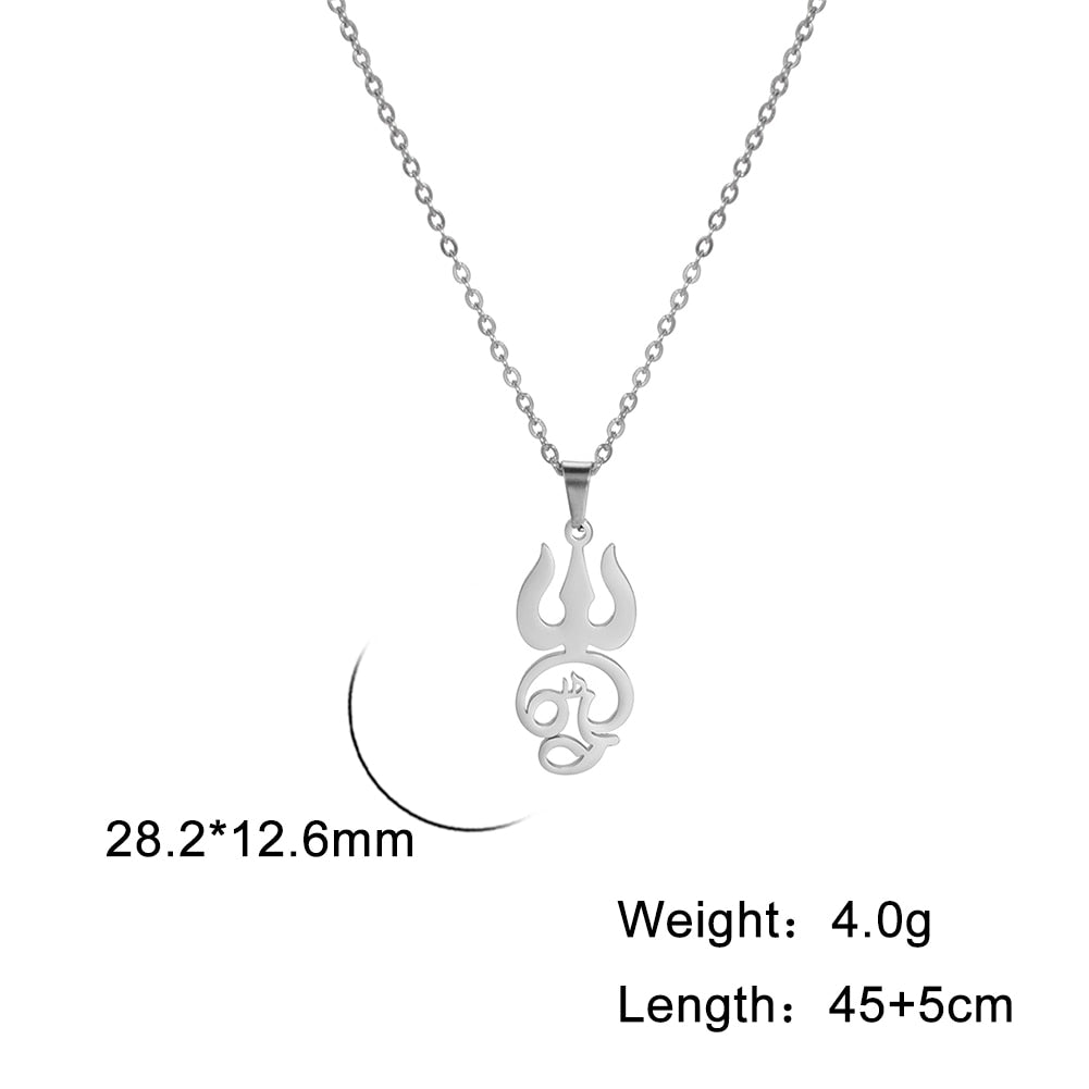 Om Symbol with Trident Pendant Stainless Steel Necklace