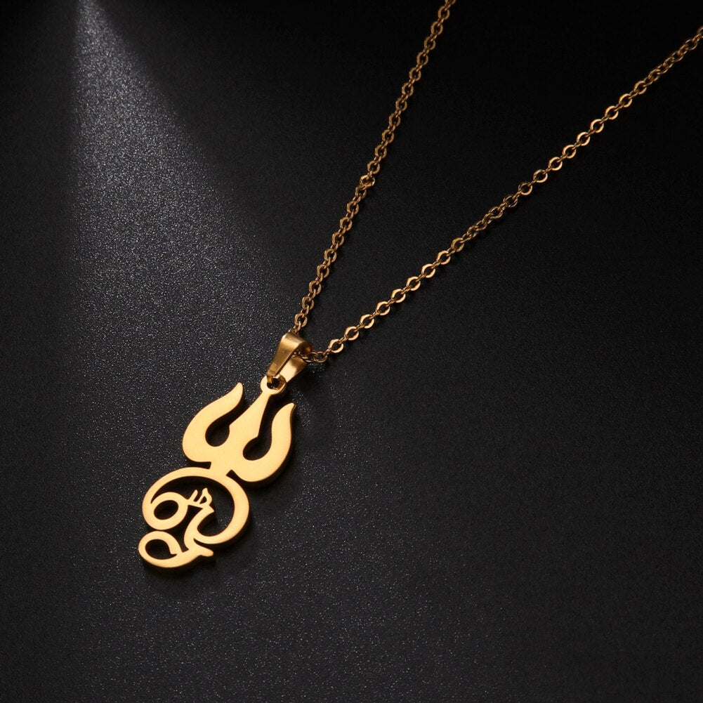 Om Symbol with Trident Pendant Stainless Steel Necklace