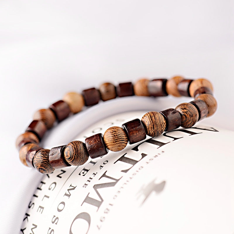 Natural Wood Beads Bracelets with Om Pendant