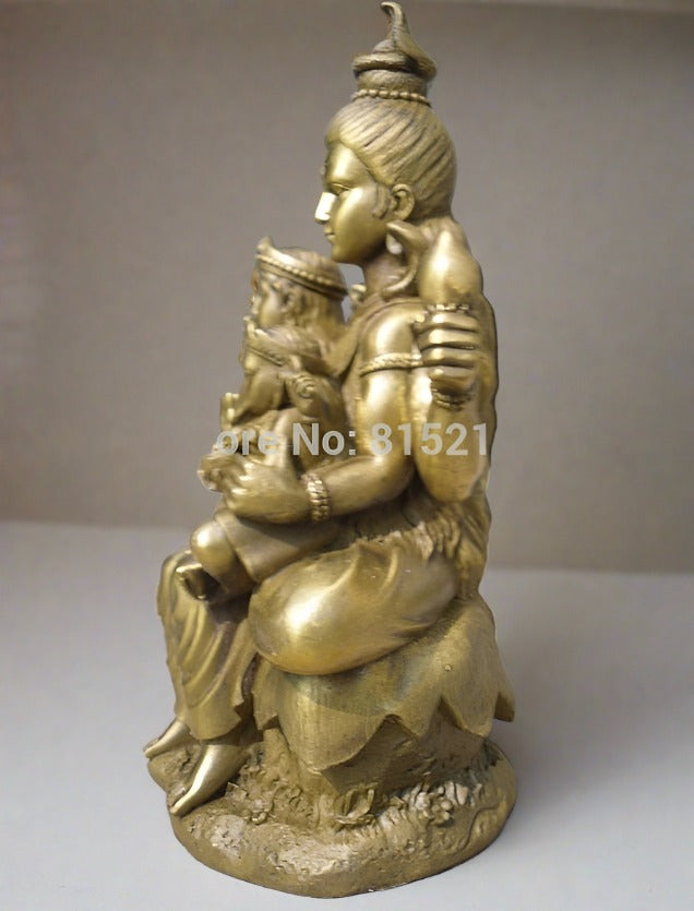 Pure Bronze Lord Shiva with Parwathy and Baby Ganesh