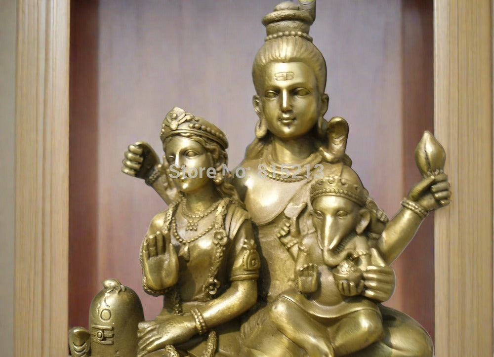 Pure Bronze Lord Shiva with Parwathy and Baby Ganesh