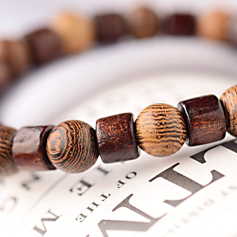 Natural Wood Beads Bracelets with Om Pendant