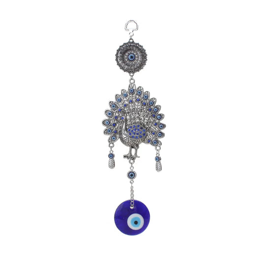 Evil Eye Car Charm with Peacock Ornament