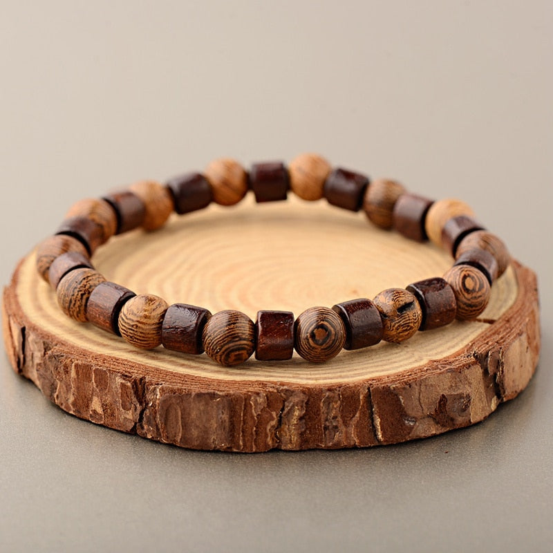 Natural Wood Beads Bracelets with Om Pendant