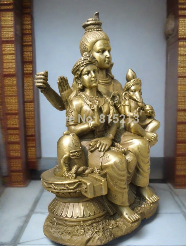 Pure Bronze Lord Shiva with Parwathy and Baby Ganesh