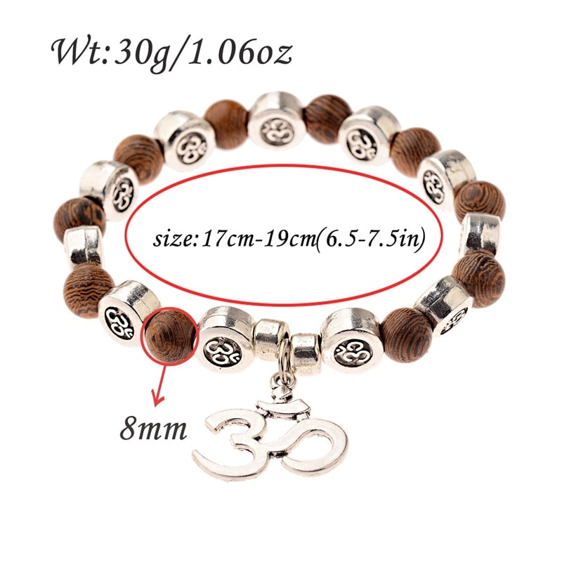 Natural Wood Beads Bracelets with Om Pendant