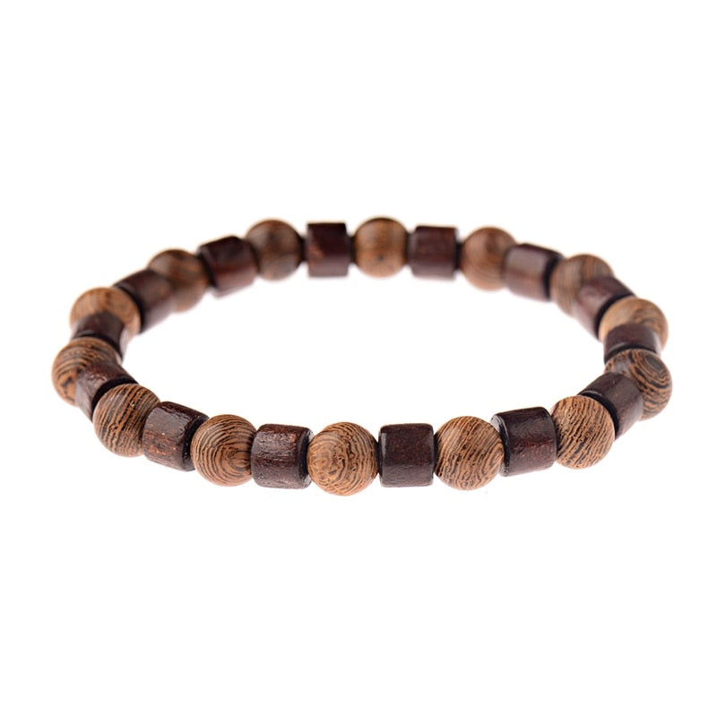 Natural Wood Beads Bracelets with Om Pendant