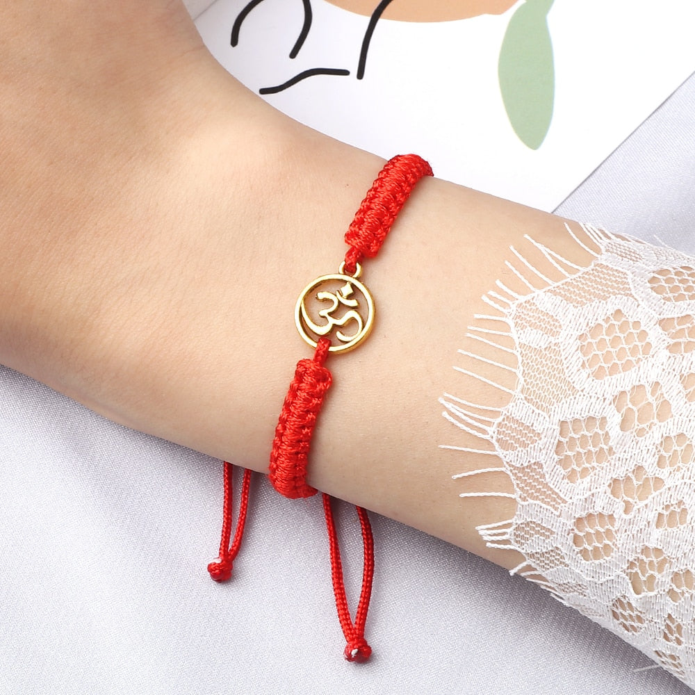 Handmade Braided Rope String Adjustable Bracelets With Charm OM Symbol