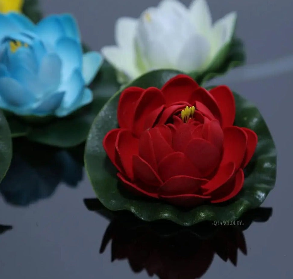 Artificial Waterproof  Lotus With Leaves- 5 Pcs