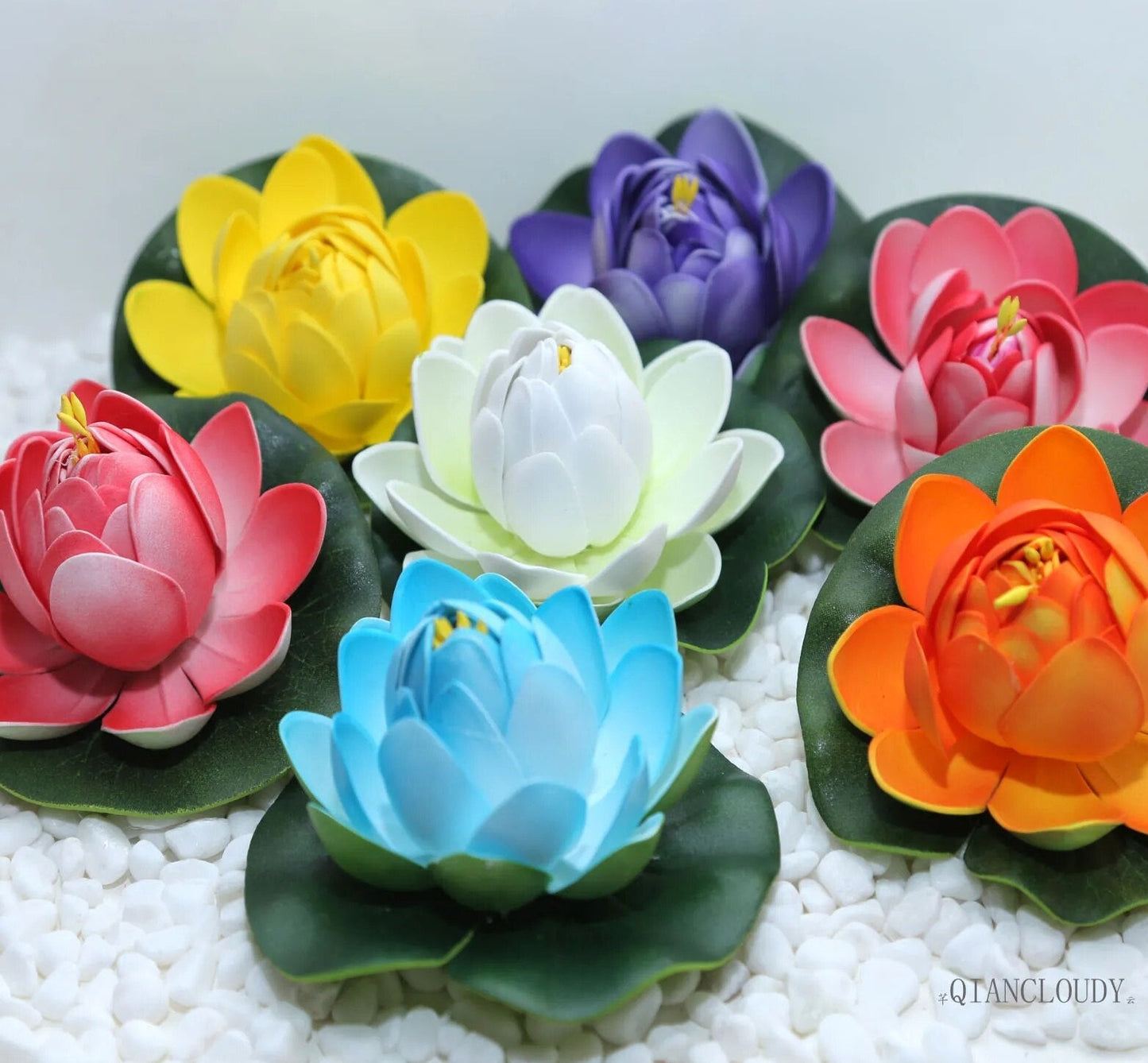 Artificial Waterproof  Lotus With Leaves- 5 Pcs