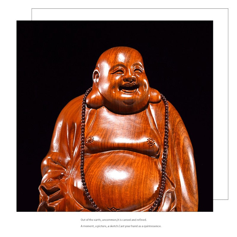 Solid wood carving God Laughing Buddha