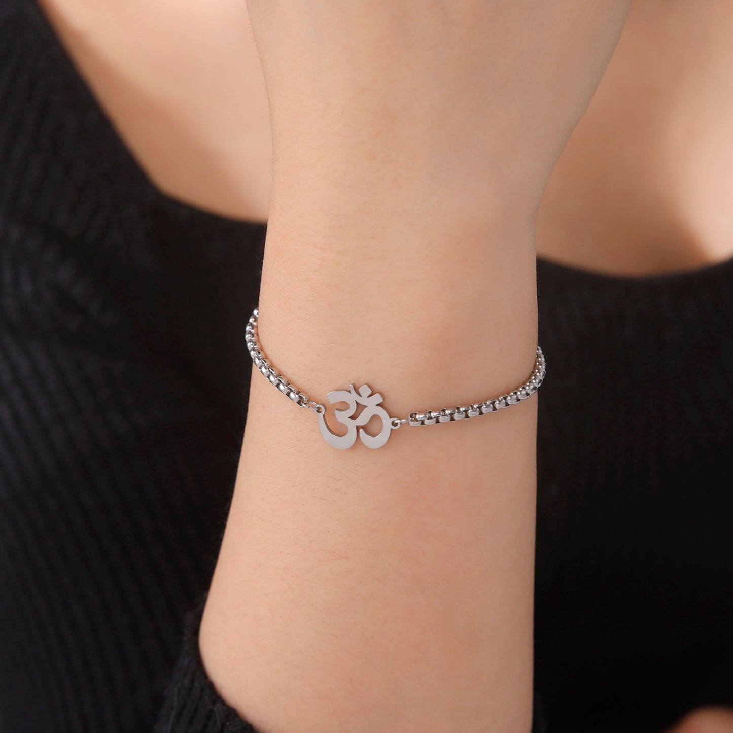 Stainless Steel Om Hand Bracelet