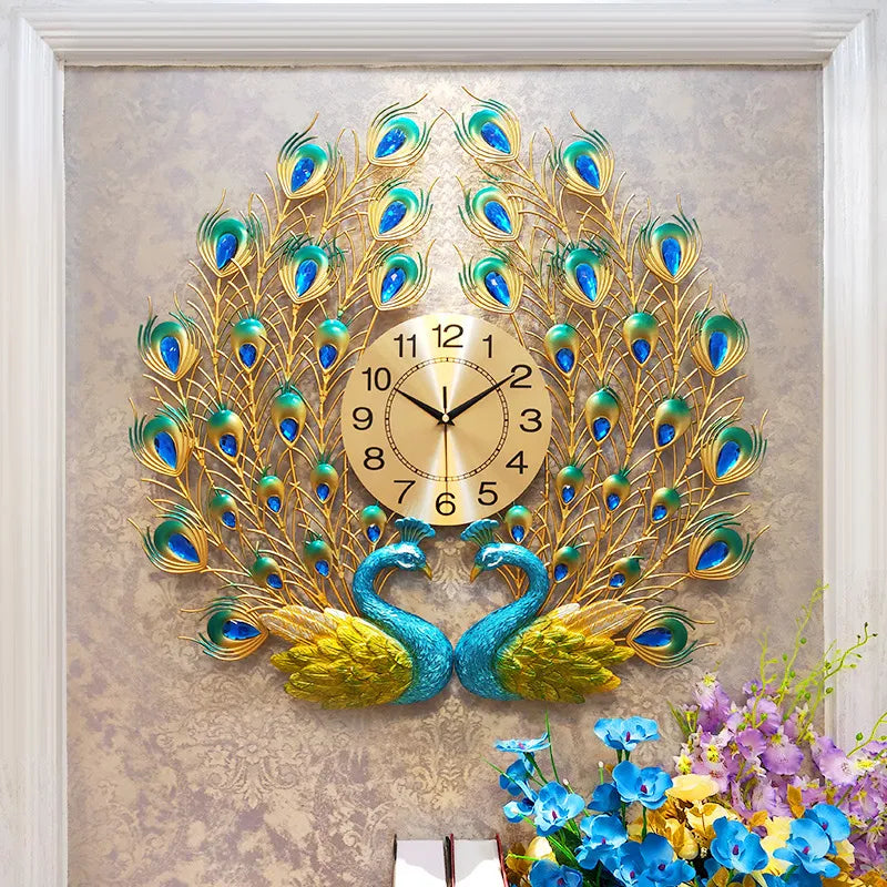 Regal Peacock Feather Wall Clock