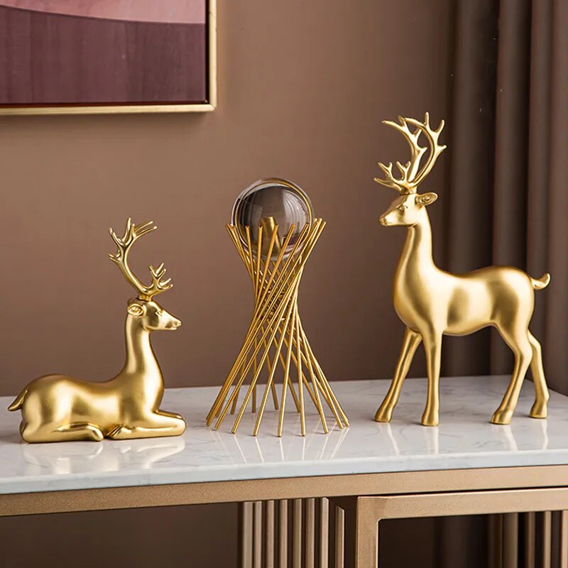 Stunning Golden Deer Decorative Statue