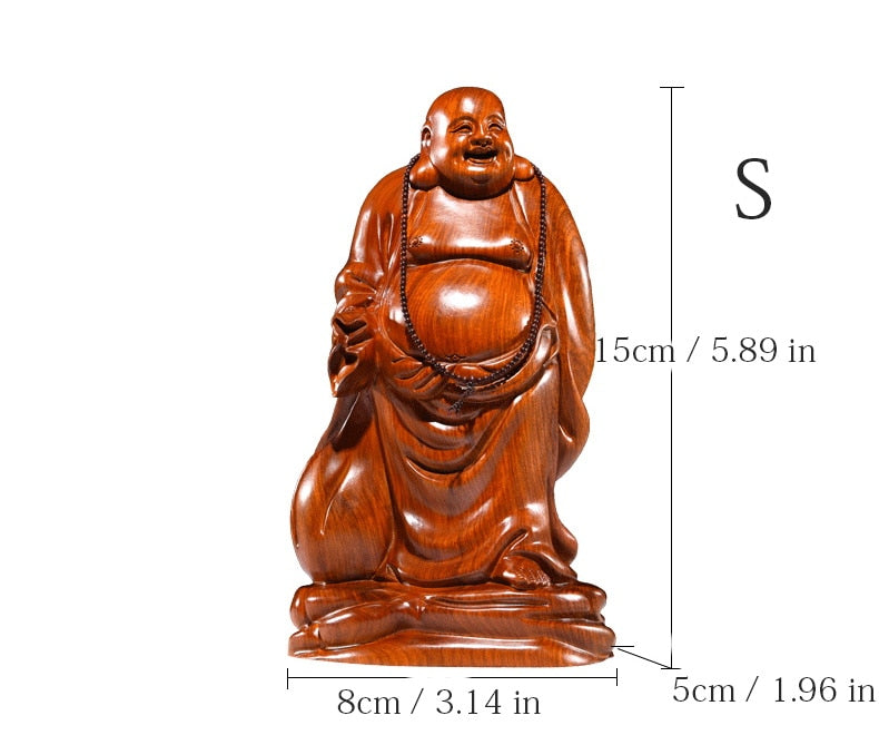 Solid wood carving God Laughing Buddha