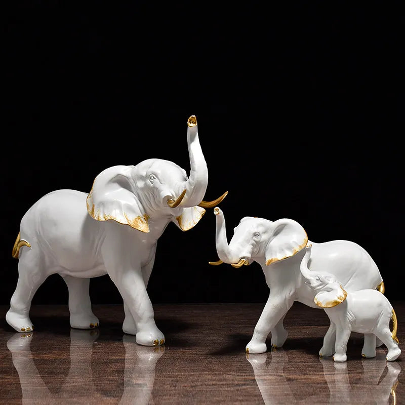 White / Black Elephant Resin Sculpture