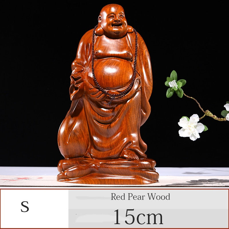 Solid wood carving God Laughing Buddha