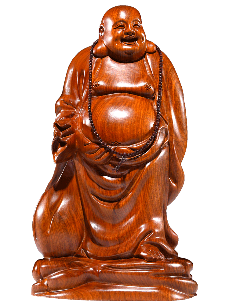 Solid wood carving God Laughing Buddha