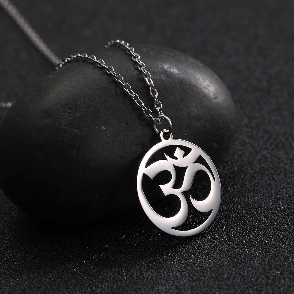 Om Symbol with Trident Pendant Stainless Steel Necklace