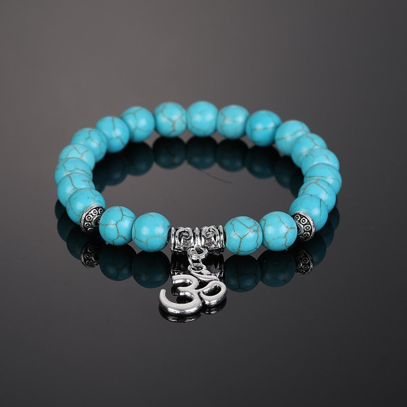 Natural Turquoises Beads With Silver OM Bracelets