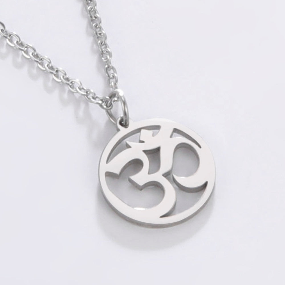 Om Symbol with Trident Pendant Stainless Steel Necklace