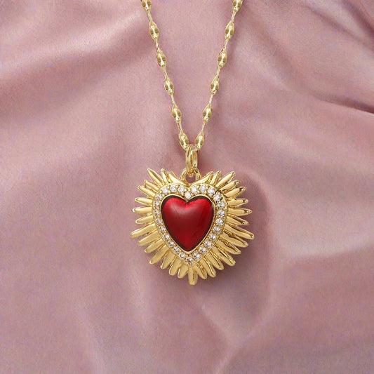 Elegant Red Heart Pendant Necklace