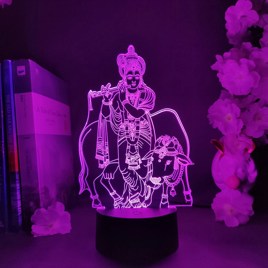 Lord Krishna With Colorful 3D Lights