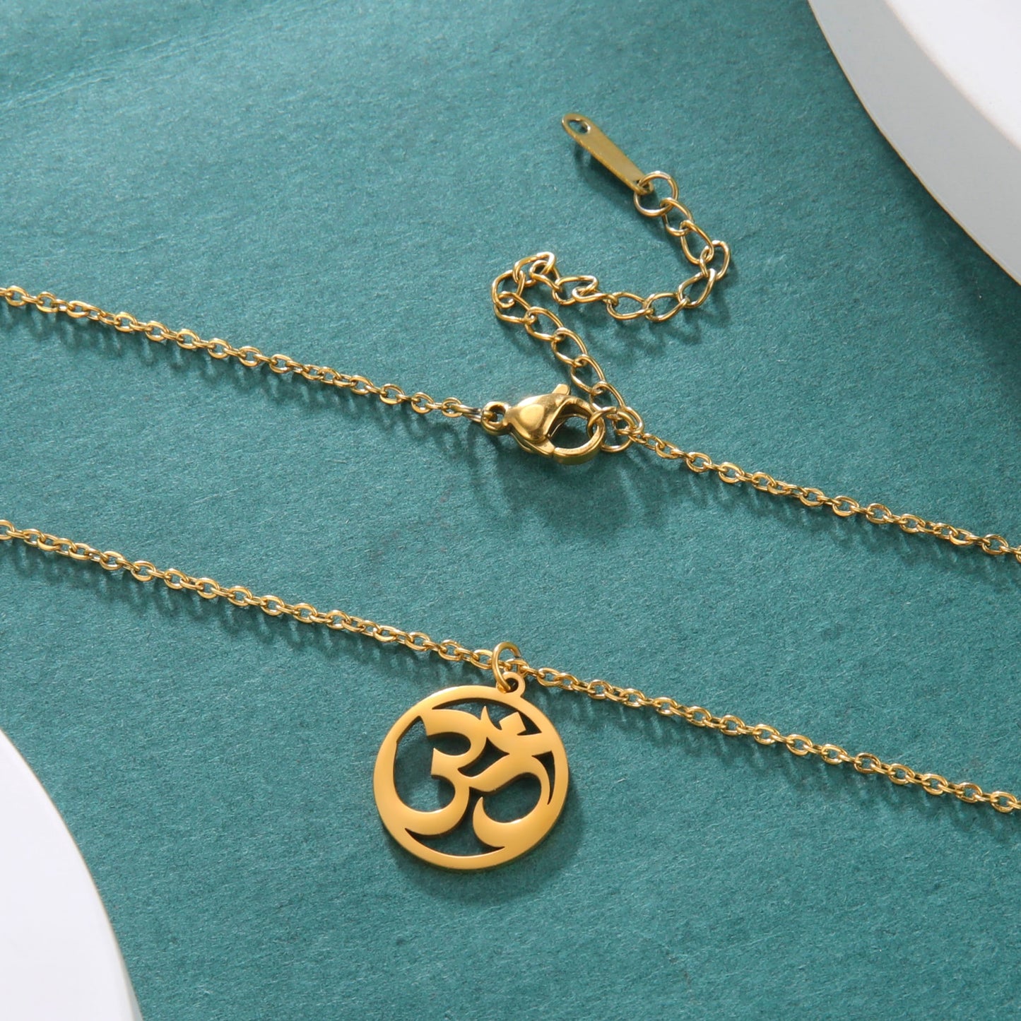 Om Symbol with Trident Pendant Stainless Steel Necklace