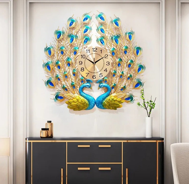 Regal Peacock Feather Wall Clock