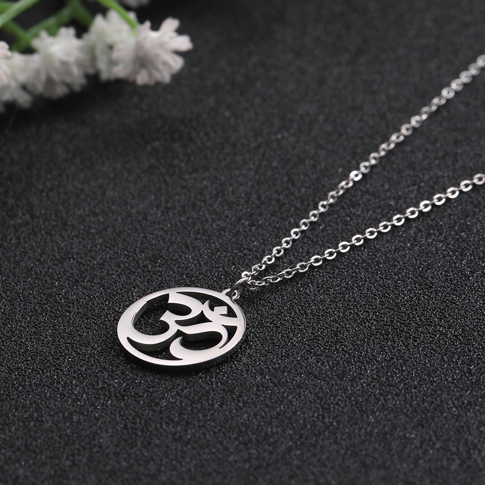 Om Symbol with Trident Pendant Stainless Steel Necklace