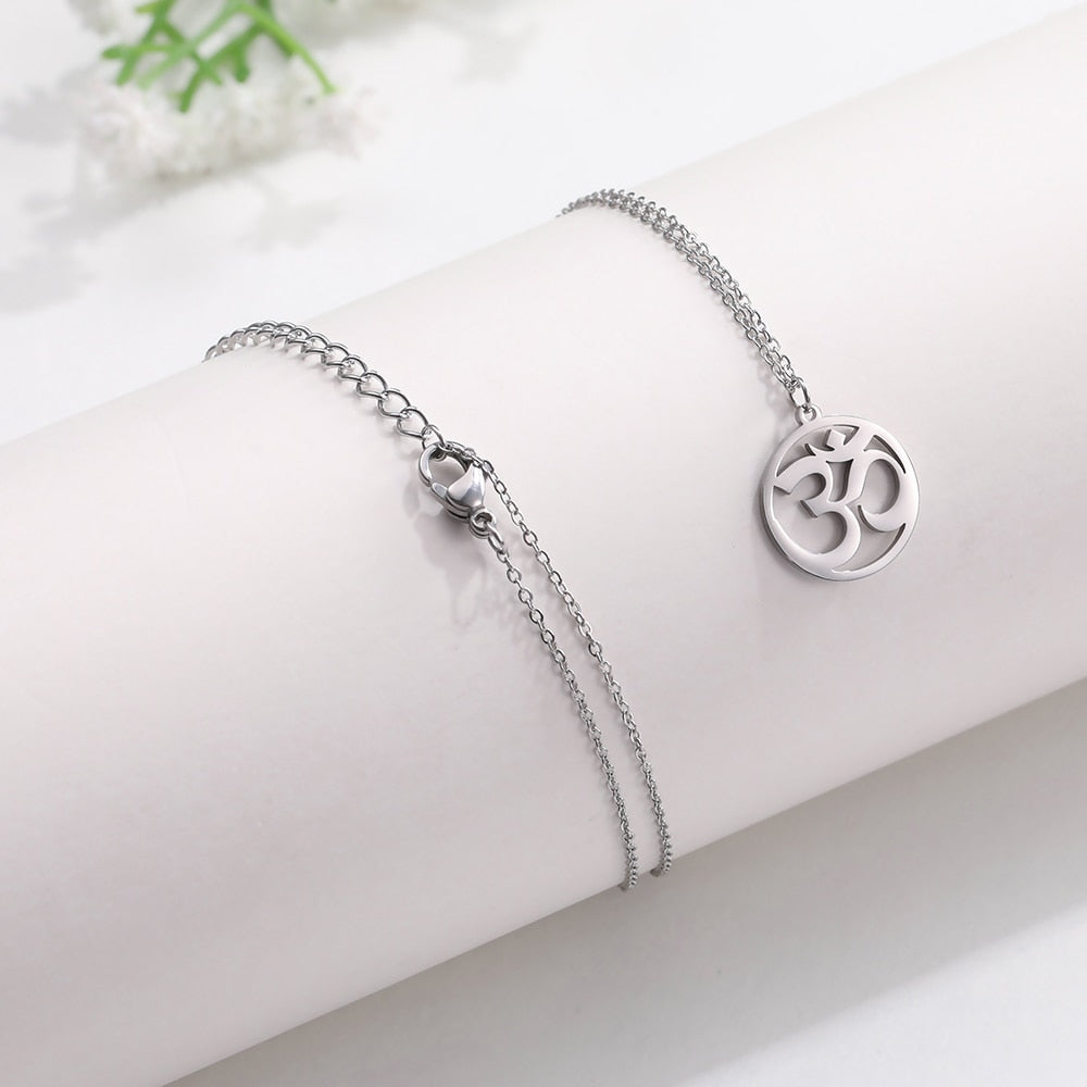 Om Symbol with Trident Pendant Stainless Steel Necklace