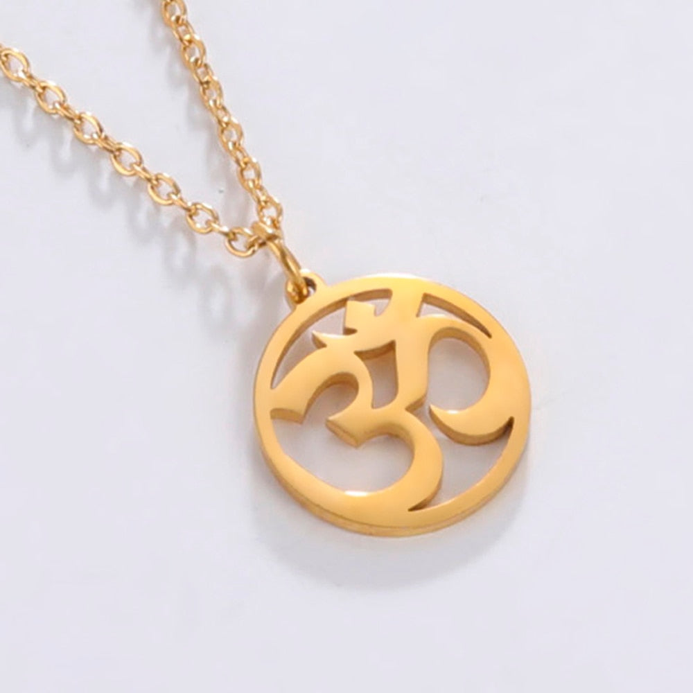 Om Symbol with Trident Pendant Stainless Steel Necklace